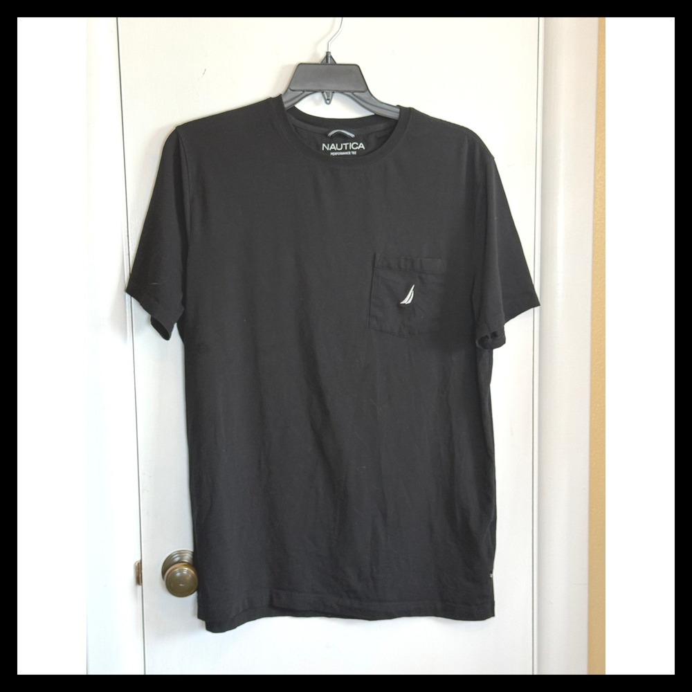 Nautica Mens Performance Tee Black Short Sleeve Pocket T-Shirt XL Stretch Logo